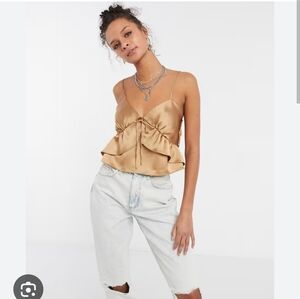 Topshop Gold Ruffled Tie Front Camisole Top, 10